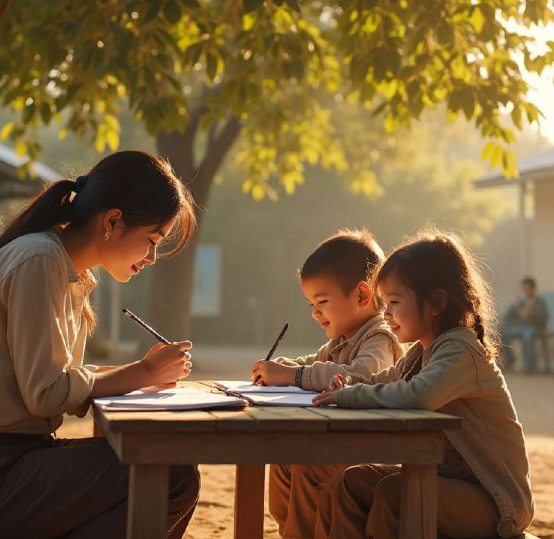 Instructor guiding a student learning practical skills in a bright workshop
